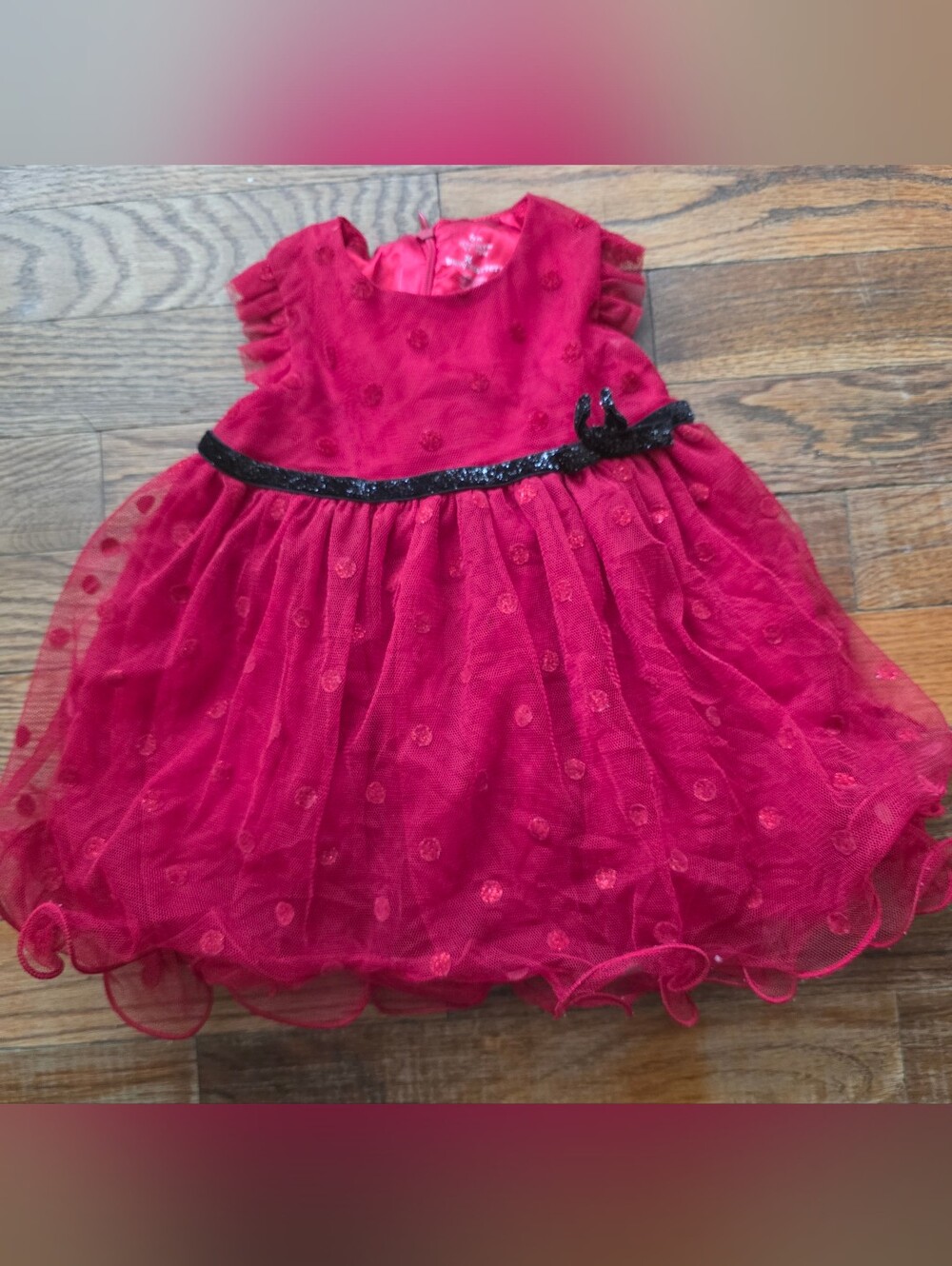 Baby Starters Red Tulle Party Dress with Black Belt
